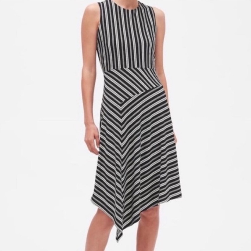 Banana republic midi asymmetrical striped black white dress size xxs EUC